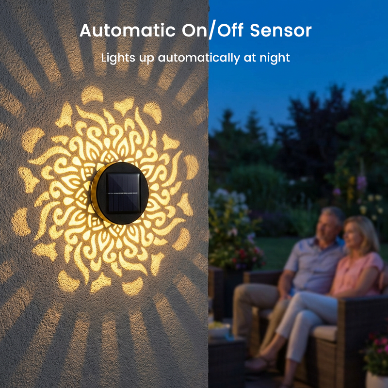 💡Solar Mandala Wall Light Outdoor Garden Fence Projector Lamp Patio Ambient Decor