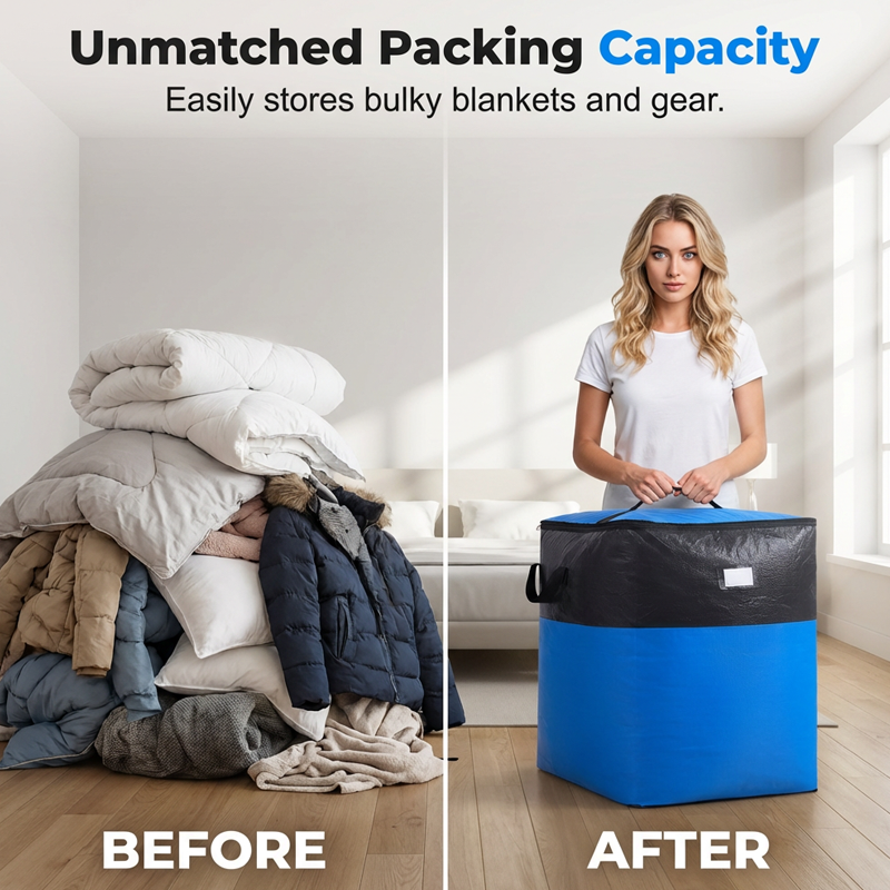 🧳 Collapsible Storage and Moving Bag – Heavy-duty handles & zippered closure – Folds flat, perfect for moving, travel or closet organization – reusable & easy to clean 🏠