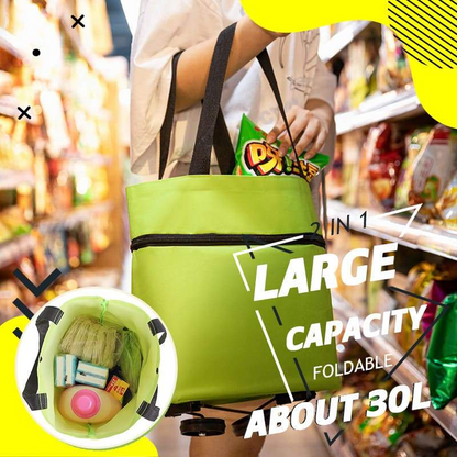 🛒 2-in-1 Foldable Shopping Cart | Shop, Carry & Roll with Ease
