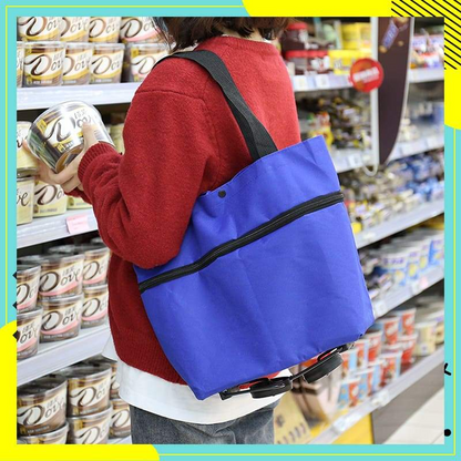🛒 2-in-1 Foldable Shopping Cart | Shop, Carry & Roll with Ease