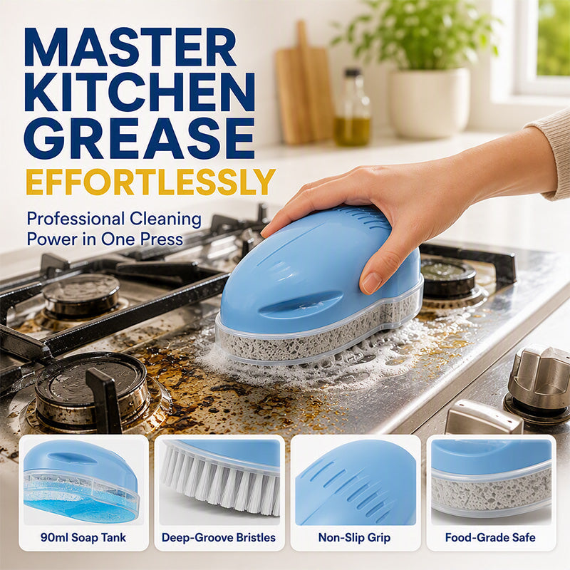 🧽48% OFF NOW ! 🧼Kitchen Oil Cleaning Brush with Built-in Soap Dispenser – Non-Slip Deep Clean Scrub Brush for Stove Dish Pot Household Kitchen Use