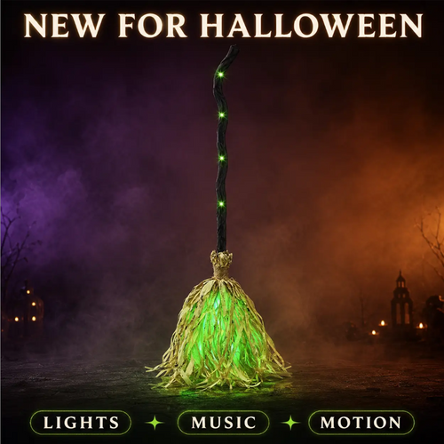 🧙 Bring Your Garden to Life This Halloween – Animated Witch Broom with Lights & Spooky Sounds.