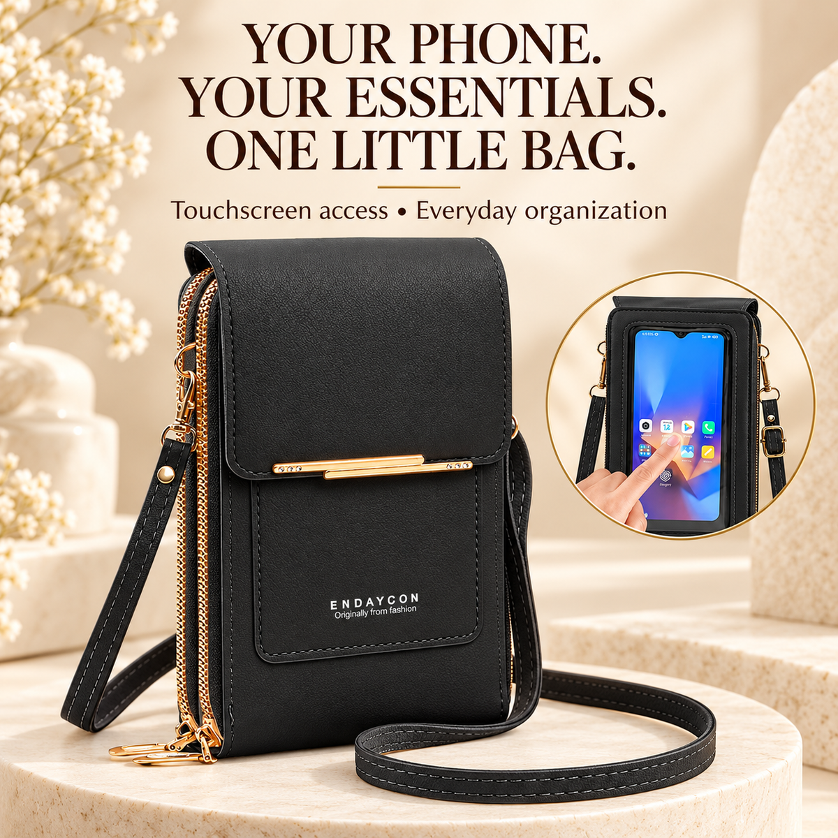 Touchscreen phone bag black product view