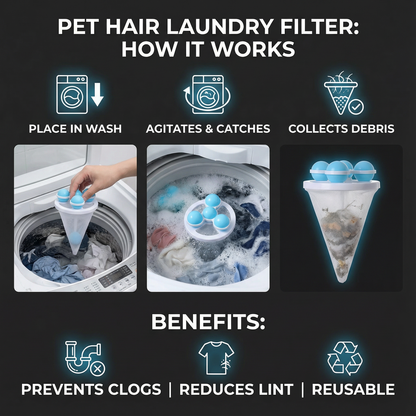 🧼3 Counts Washing Machine Filter Bag, Reusable Floating Hair Filter for Laundry