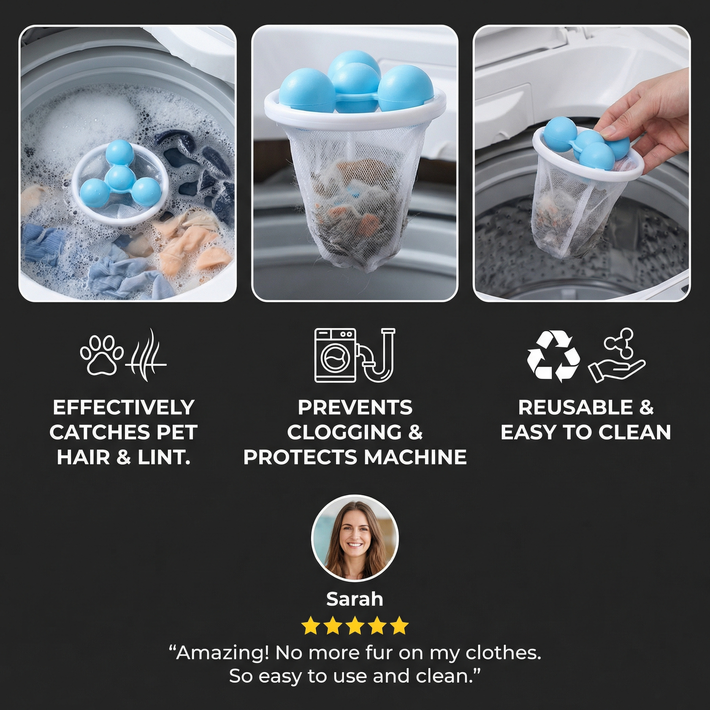 🧼3 Counts Washing Machine Filter Bag, Reusable Floating Hair Filter for Laundry